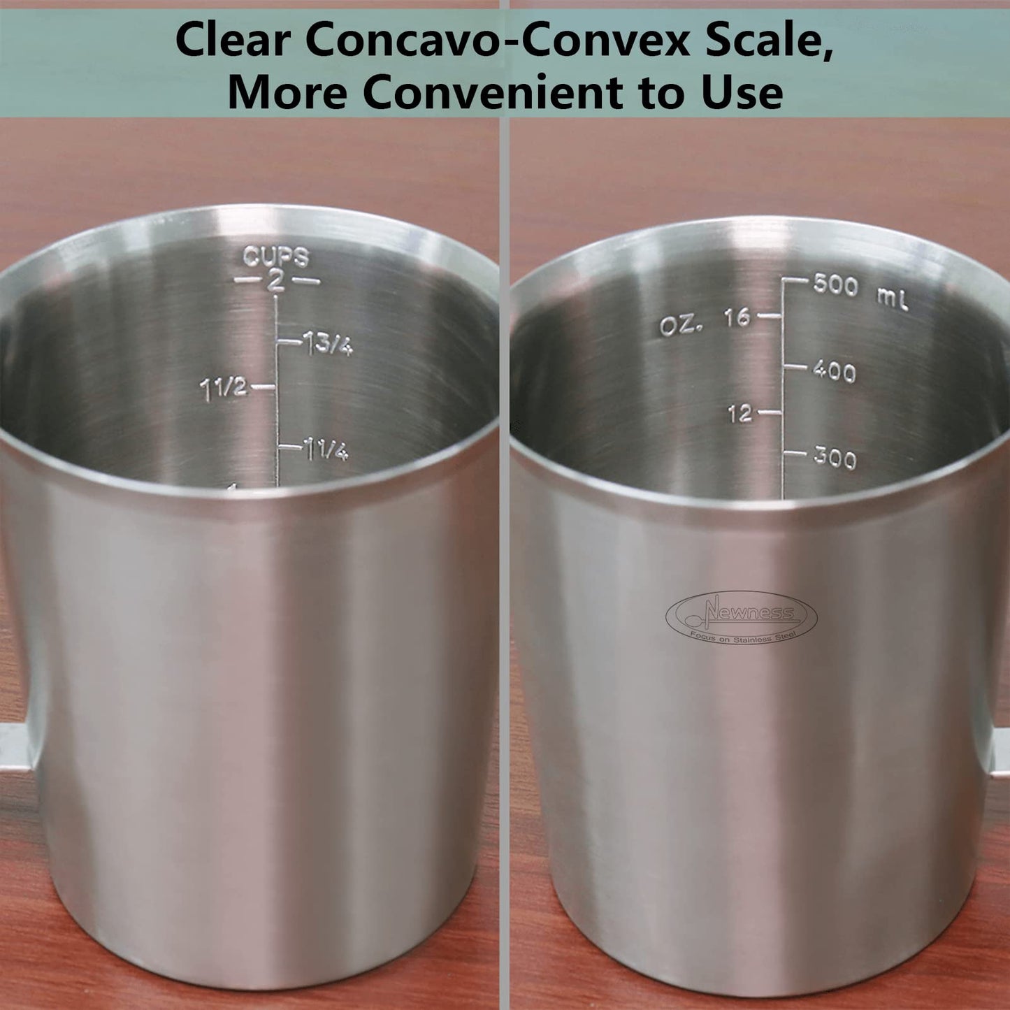 Newness Stainless Steel Measuring Cup with Triple Measurement Scales