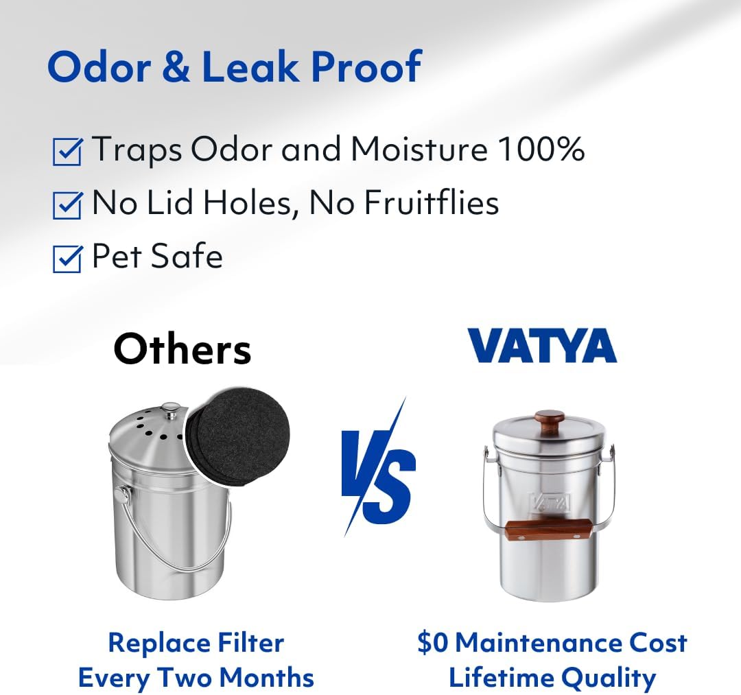 Vatya Stainless Steel Kitchen Compost Bin (0.8 Gallon)