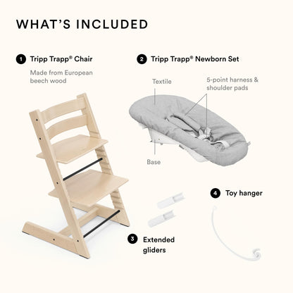 Stokke Tripp Trapp Solid Beechwood Chair with Newborn Set Bundle
