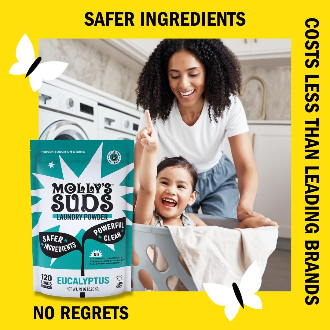 Molly’s Suds Original Laundry Detergent Powder, Chemical-Free Deep Clean for Sensitive Skin