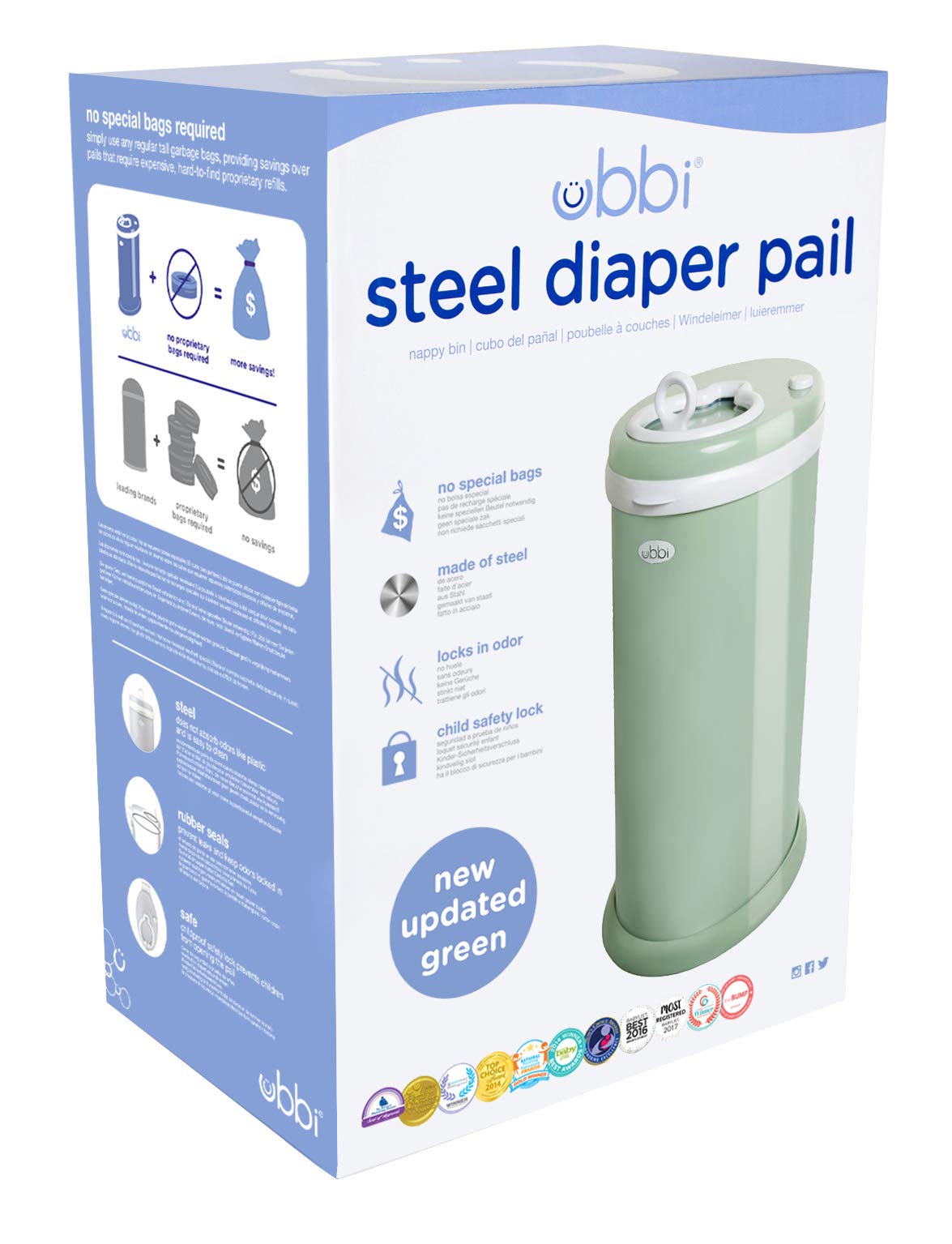 Ubbi Steel Diaper Pail: Powder-Coated Odor-Locking Bin