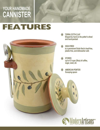 Handmade Terra Cotta Kitchen Canister (36 oz) | TRUE Shift Olive Branch Pottery Storage