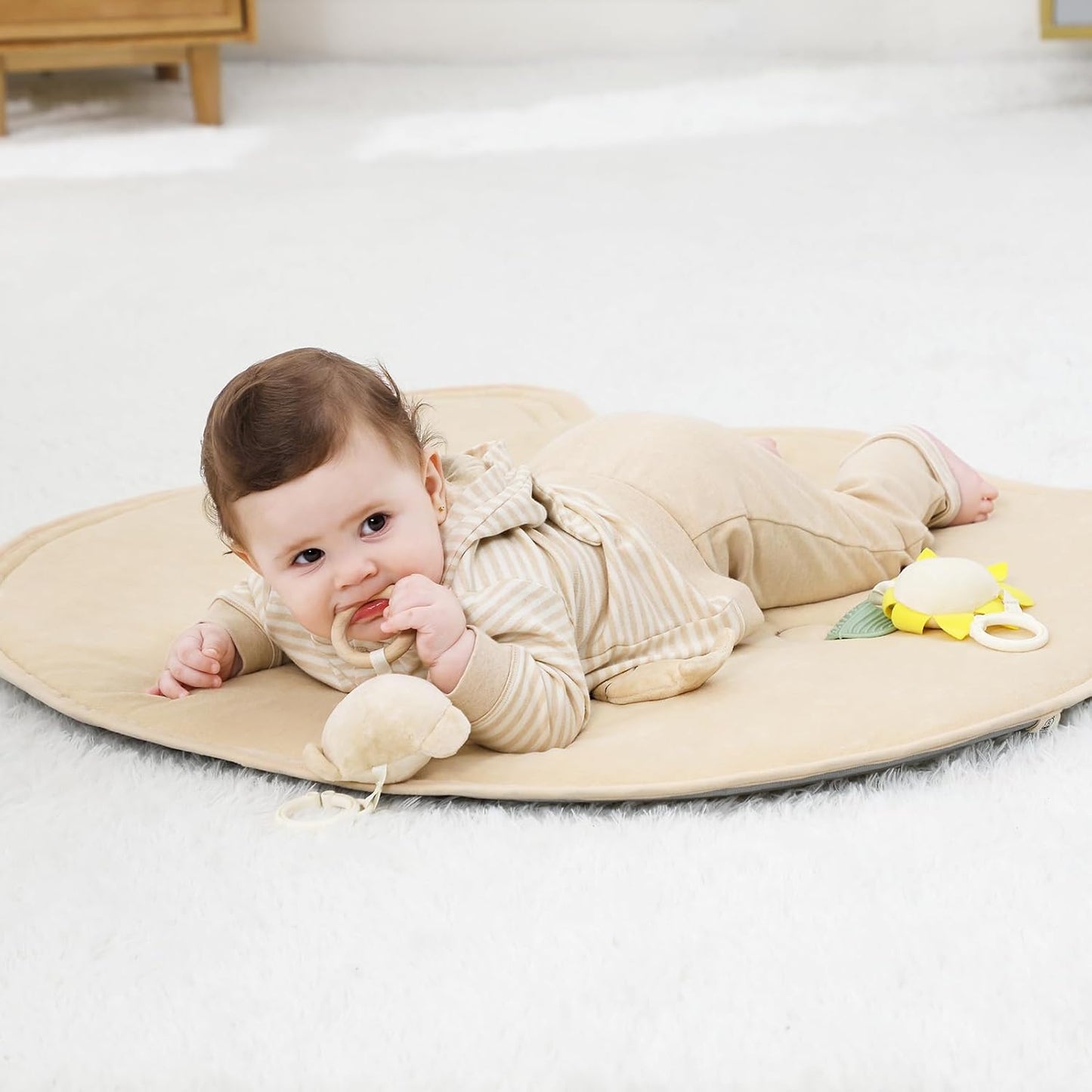 Wooden Baby Play Gym & Activity Mat: Soft Cotton Tummy Time Set