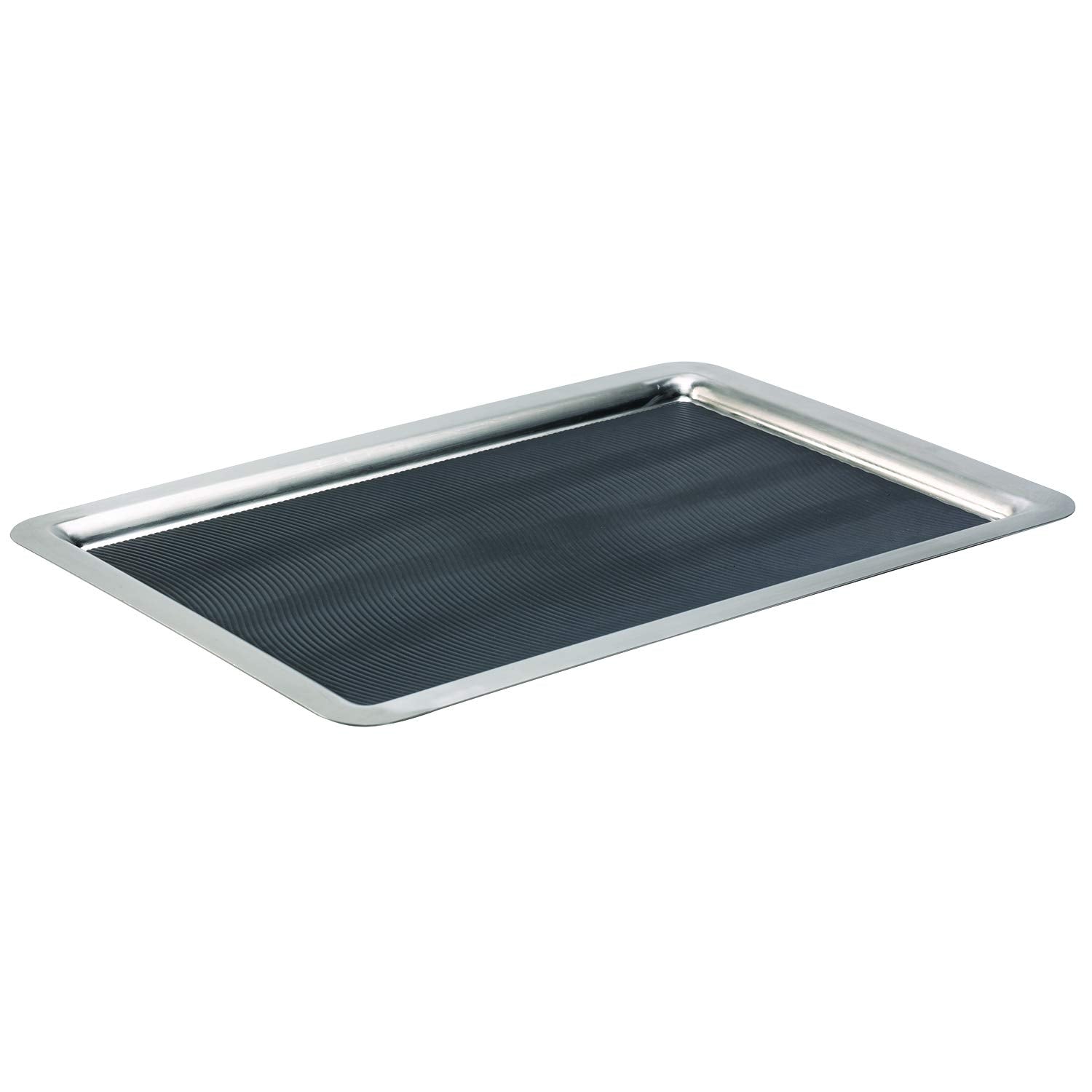 Service Ideas 20" x 14" Non-Slip Stainless Steel Serving Tray on a white background