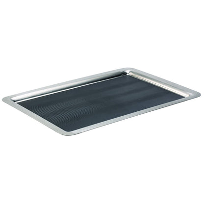 Service Ideas 20" x 14" Non-Slip Stainless Steel Serving Tray on a white background
