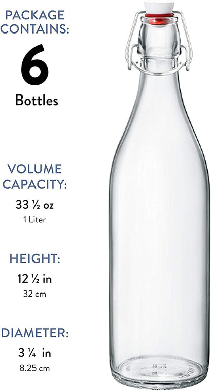 Bormioli Rocco Giara Swing Top Bottles (1 L, 6 Pack) | TRUE Shift Glass Beverage Storage