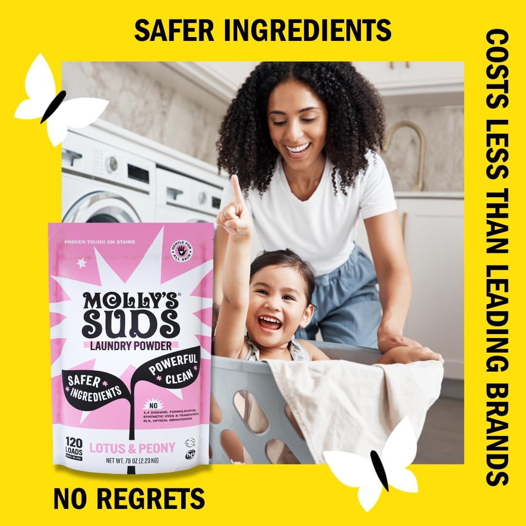 Molly’s Suds Original Laundry Detergent Powder, Chemical-Free Deep Clean for Sensitive Skin