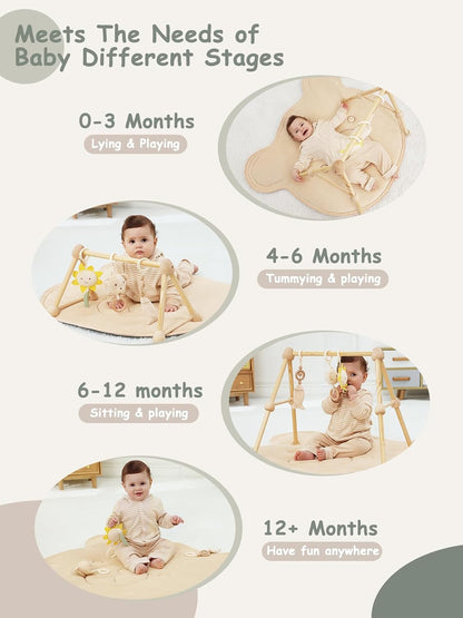 Wooden Baby Play Gym & Activity Mat: Soft Cotton Tummy Time Set