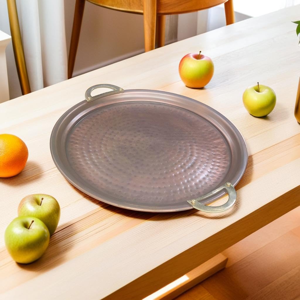Aruma Traditional Hammered Copper Serving Tray: 14-Inch Handmade