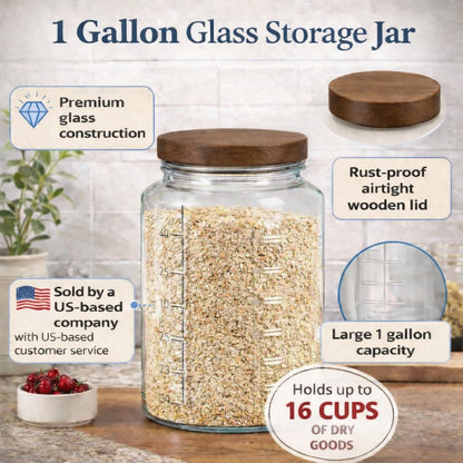 Kitchentoolz 1 Gallon Glass Mason Jar with Acacia Wood Lid