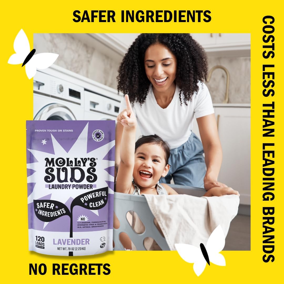 Molly’s Suds Original Laundry Detergent Powder, Chemical-Free Deep Clean for Sensitive Skin