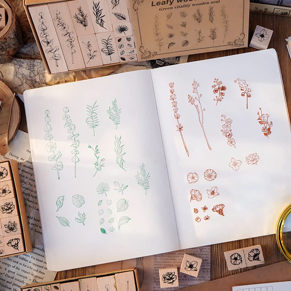 End Plastic Stamps: 22 Pcs Pure Wood Rubber Stamps, Eco-Friendly Set for Journals and Scrapbooking