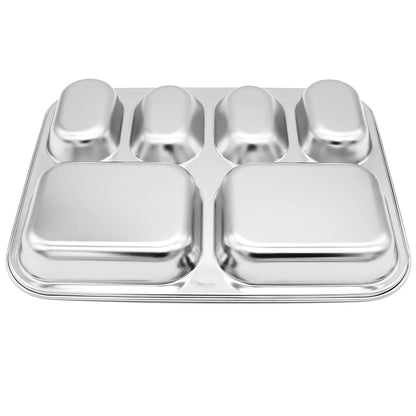 Korean Premium 304 Stainless Steel 5-Compartment Divided Plates (Set of 2)