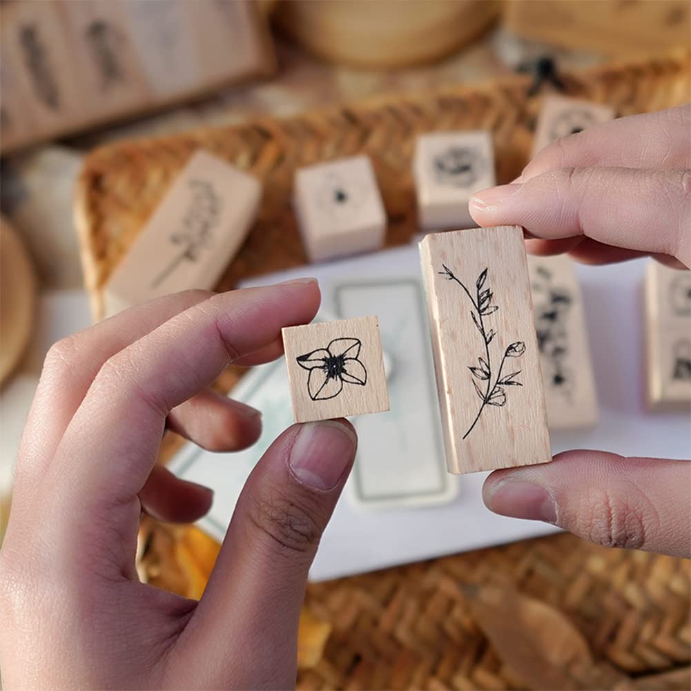 End Plastic Stamps: 22 Pcs Pure Wood Rubber Stamps, Eco-Friendly Set for Journals and Scrapbooking