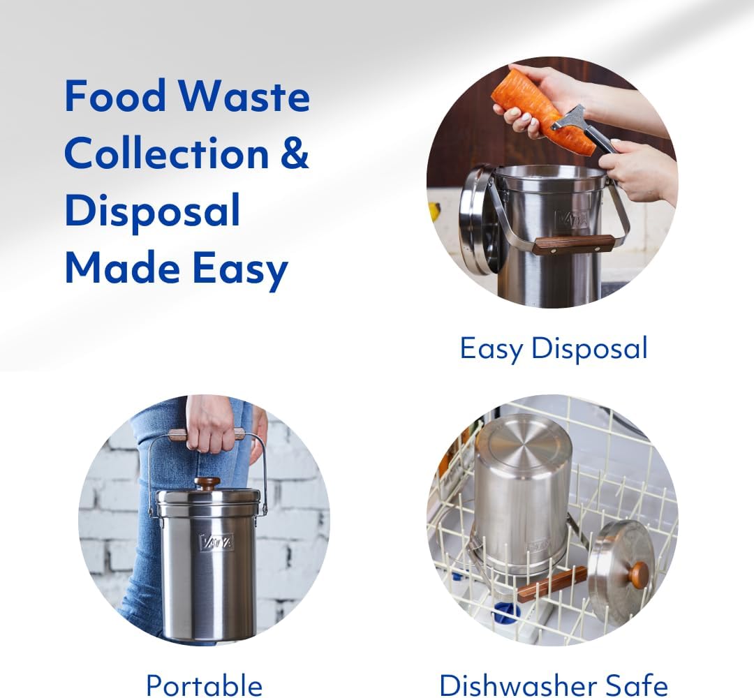 Vatya Stainless Steel Kitchen Compost Bin (0.8 Gallon)