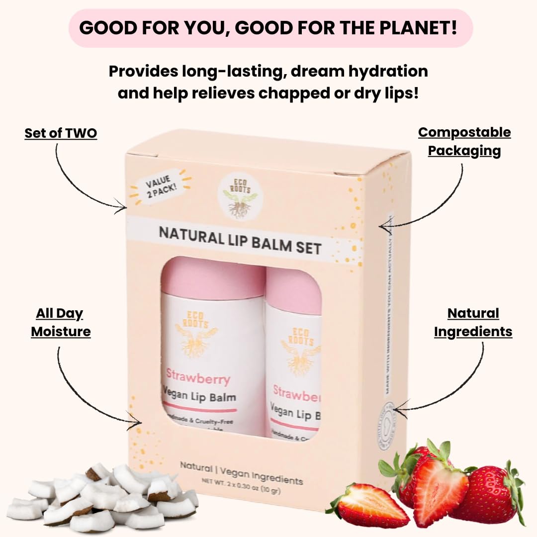 Organic Tinted Lip Balm 2-Pack: Coconut Oil & Plastic-Free Packaging