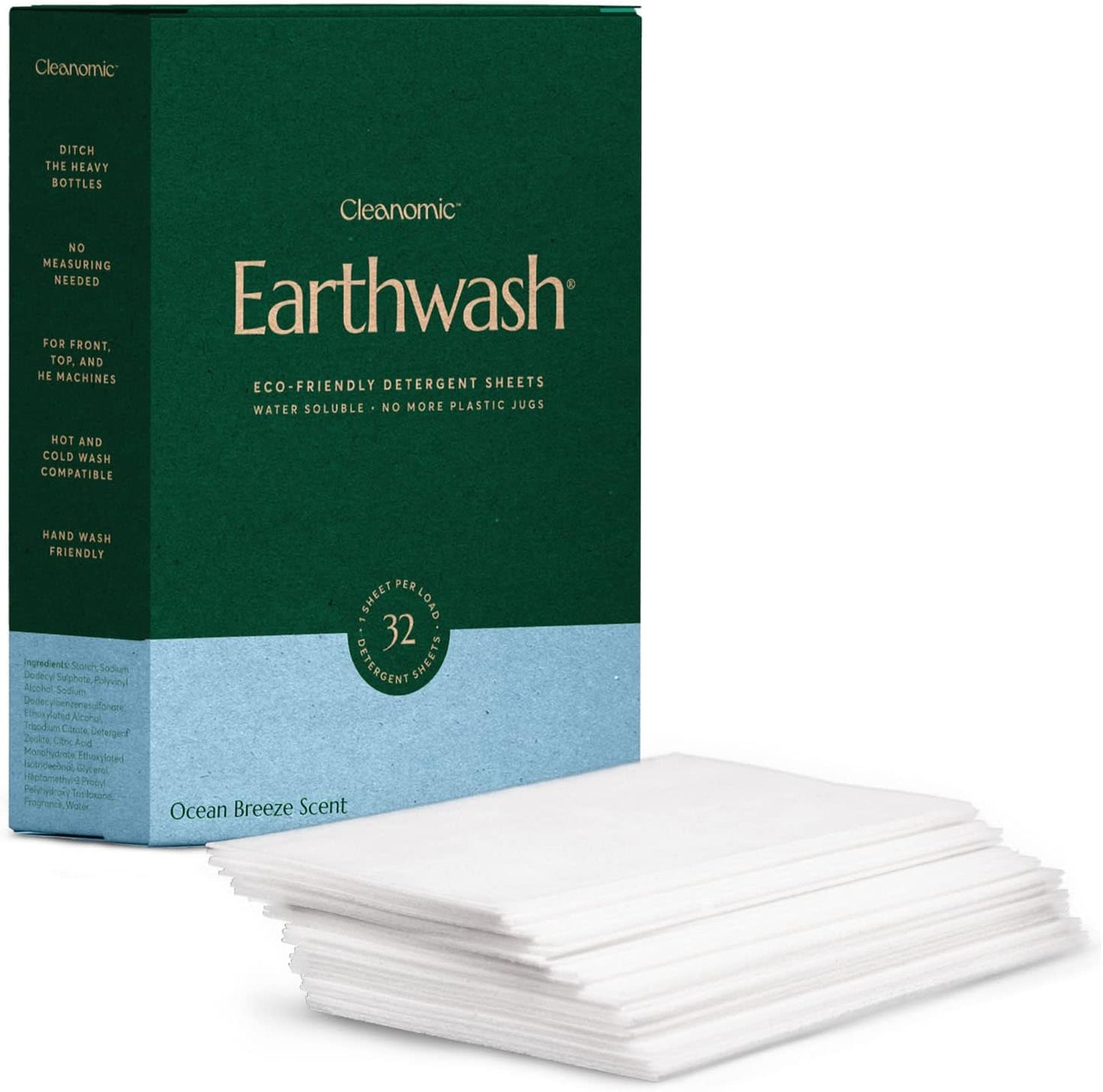 Earthwash Plastic-Free Hypoallergenic Laundry Detergent Sheets