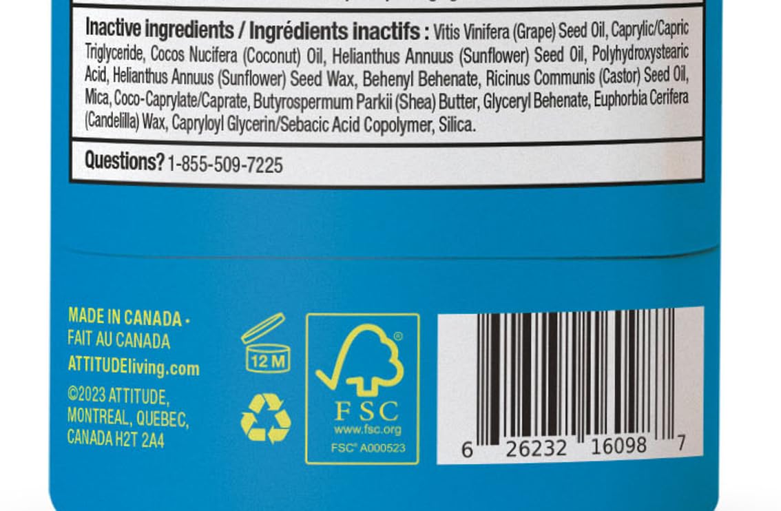 ATTITUDE Mineral Face Sunscreen Stick for Kids, SPF 30, EWG Verified, Plastic-Free, Broad Spectrum UVA/UVB Protection with Zinc Oxide, Dermatologically Tested, Vegan, Unscented, 0.7 Ounce