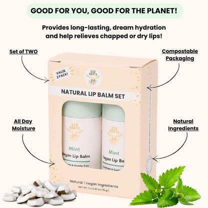 Organic Tinted Lip Balm 2-Pack: Coconut Oil & Plastic-Free Packaging