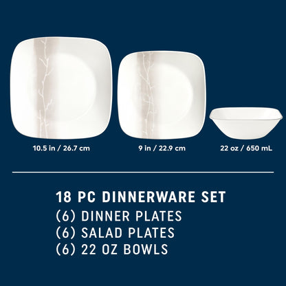 Corelle Vitrelle 18-Piece Dinnerware Set: Triple Layer Glass Service for 6