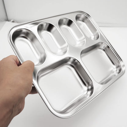 Korean Premium 304 Stainless Steel 5-Compartment Divided Plates (Set of 2)