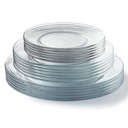 Stack of Duralex Lys Clear Glass Dinnerware Set, 18-Piece (Service for 6) on a white background
