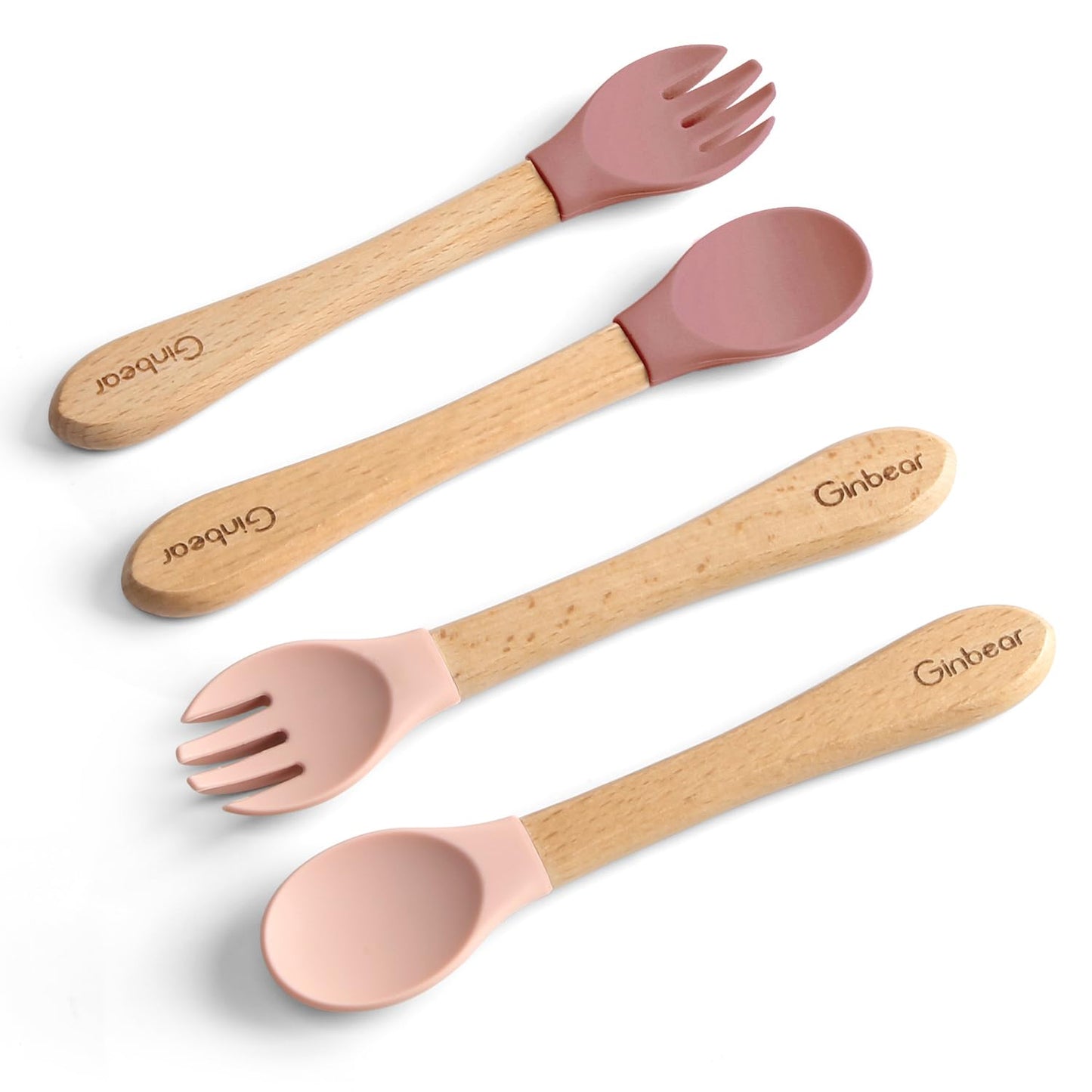 Ginbear 100% Plastic-Free Silicone & Natural Wood Toddler Flatware
