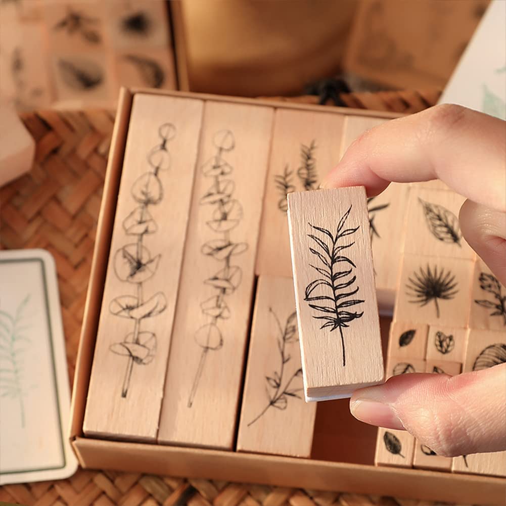 End Plastic Stamps: 22 Pcs Pure Wood Rubber Stamps, Eco-Friendly Set for Journals and Scrapbooking