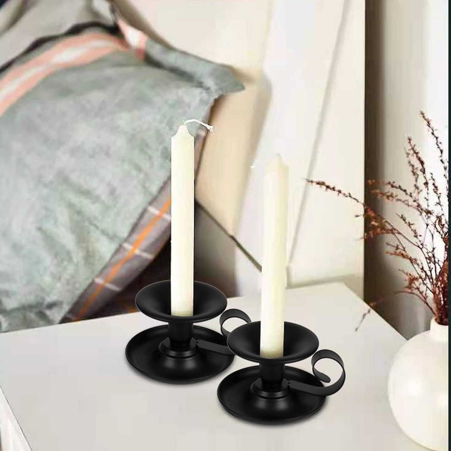 Retro Iron Taper Candlestick Holders (4 Pcs): Sturdy Metal Design for Permanent Home Decor