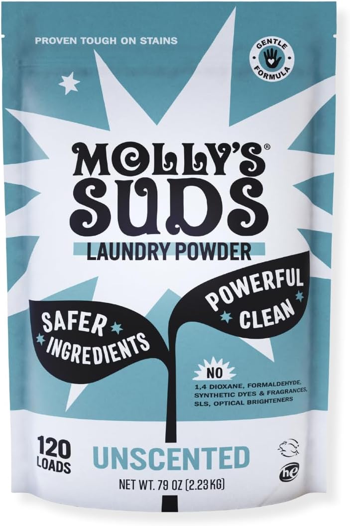 Molly’s Suds Original Laundry Detergent Powder, Chemical-Free Deep Clean for Sensitive Skin