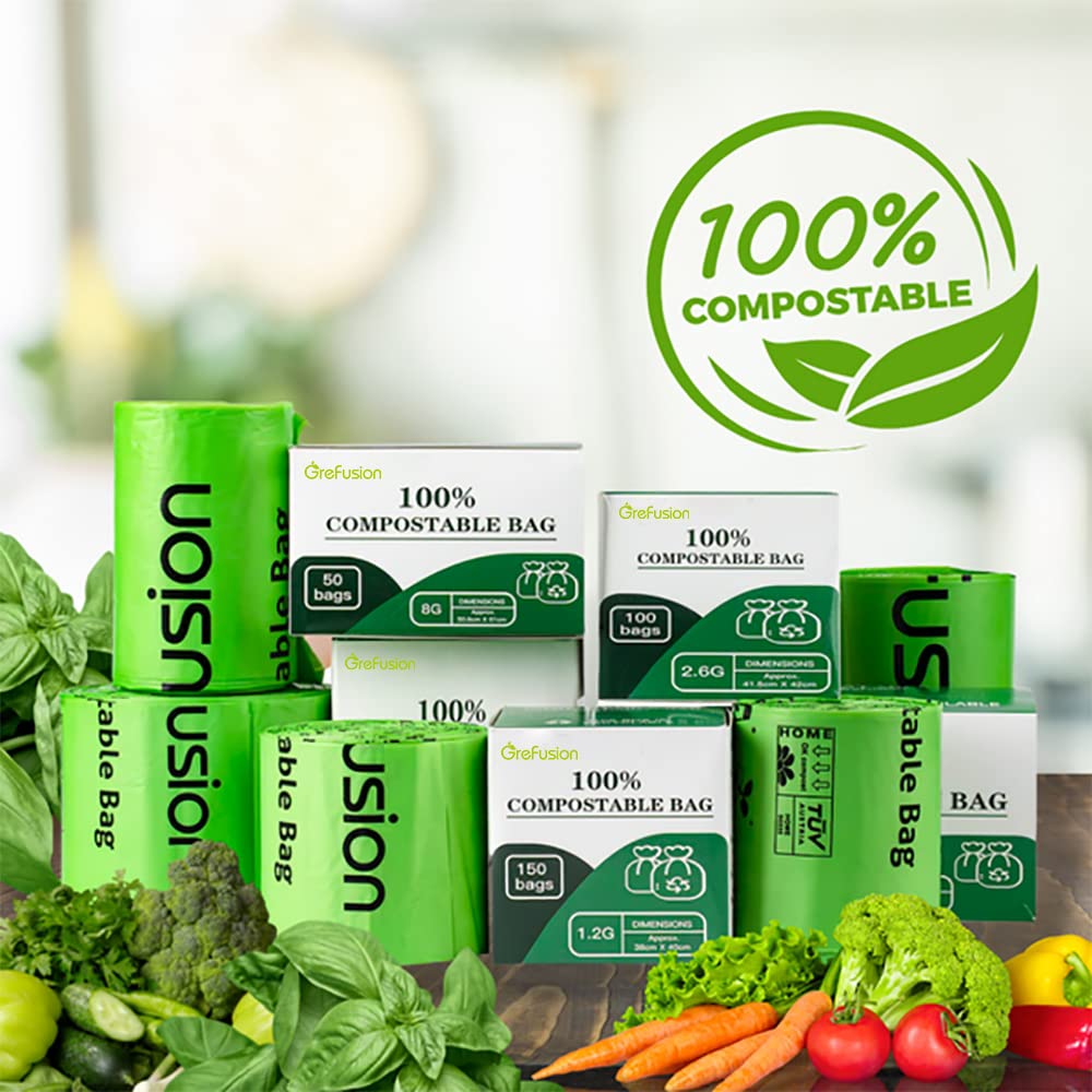 GreFusion 1.2 Gallon Compostable Bags - 125 Count (BPI Certified)