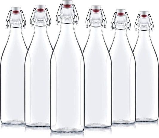 Bormioli Rocco Giara Swing Top Bottles (1 L, 6 Pack) | TRUE Shift Glass Beverage Storage