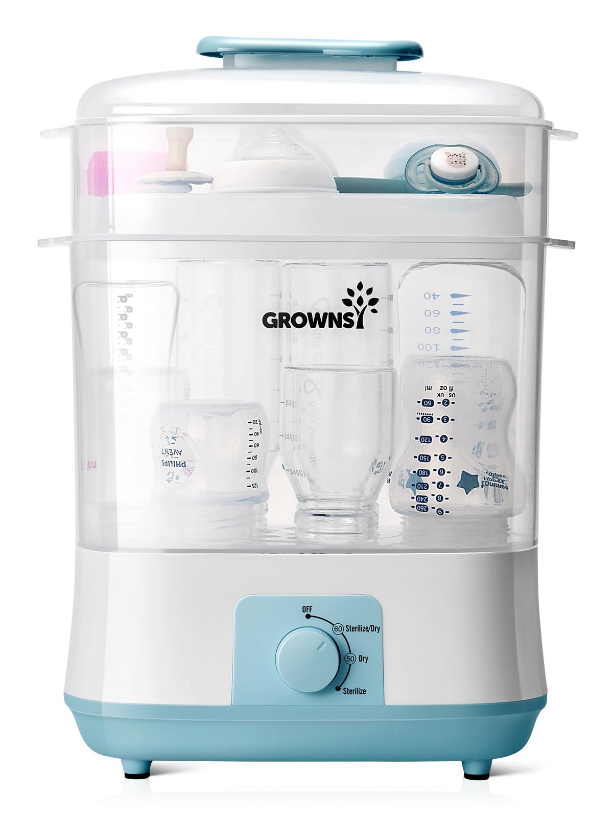 Grownsy 4-in-1 Bottle Sterilizer: Large 8-Bottle Steam Sanitizer