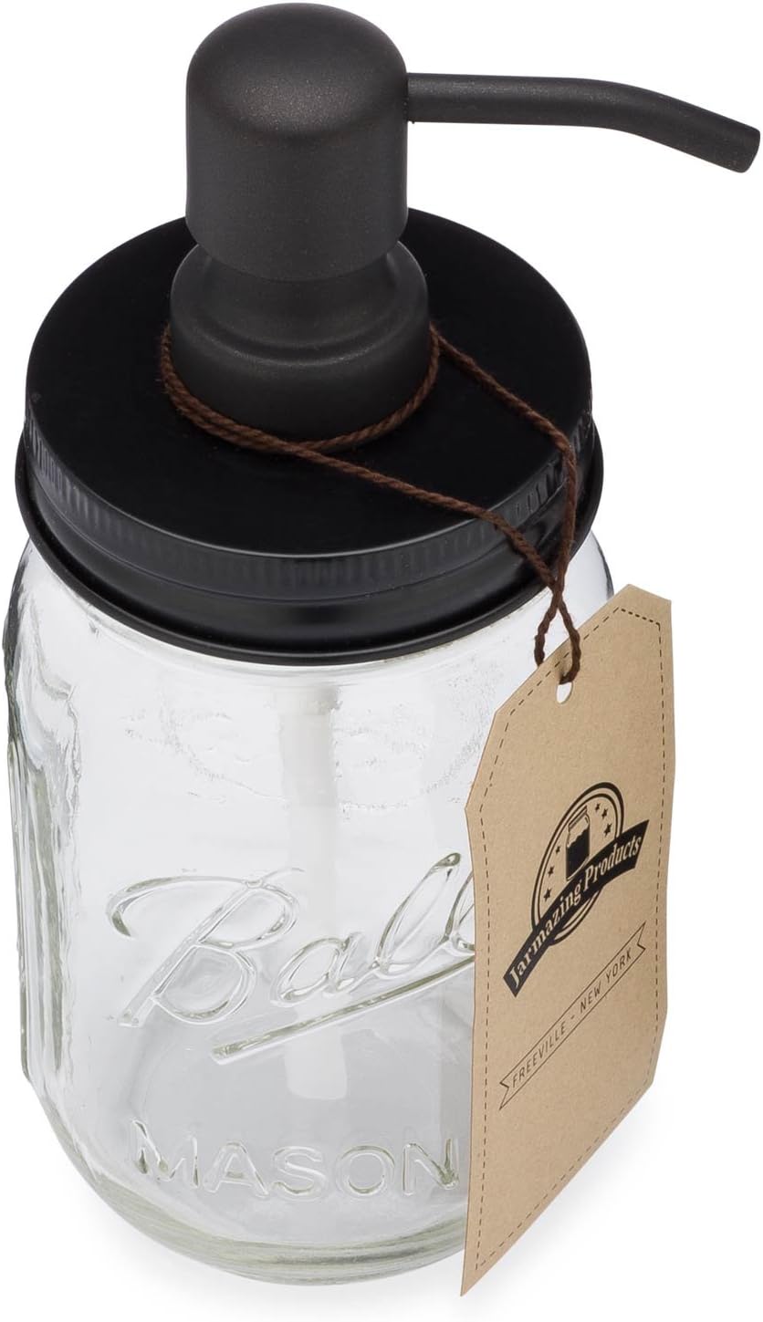 Jarmazing Mason Jar Soap Dispenser: 16 oz Glass & Black Steel