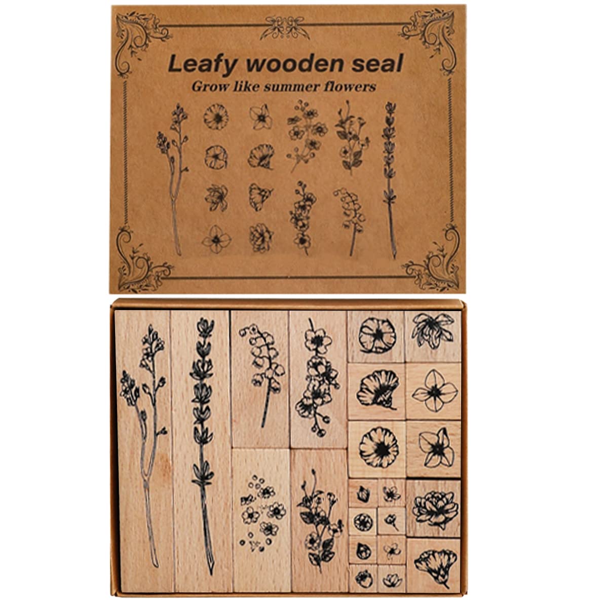 End Plastic Stamps: 22 Pcs Pure Wood Rubber Stamps, Eco-Friendly Set for Journals and Scrapbooking