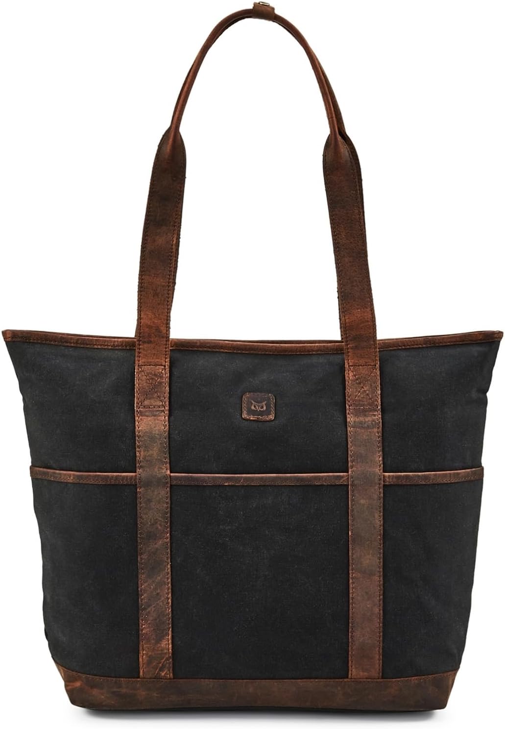 Wise Owl 16oz Waxed Cotton Canvas & Crazy Horse Leather Tote Bag