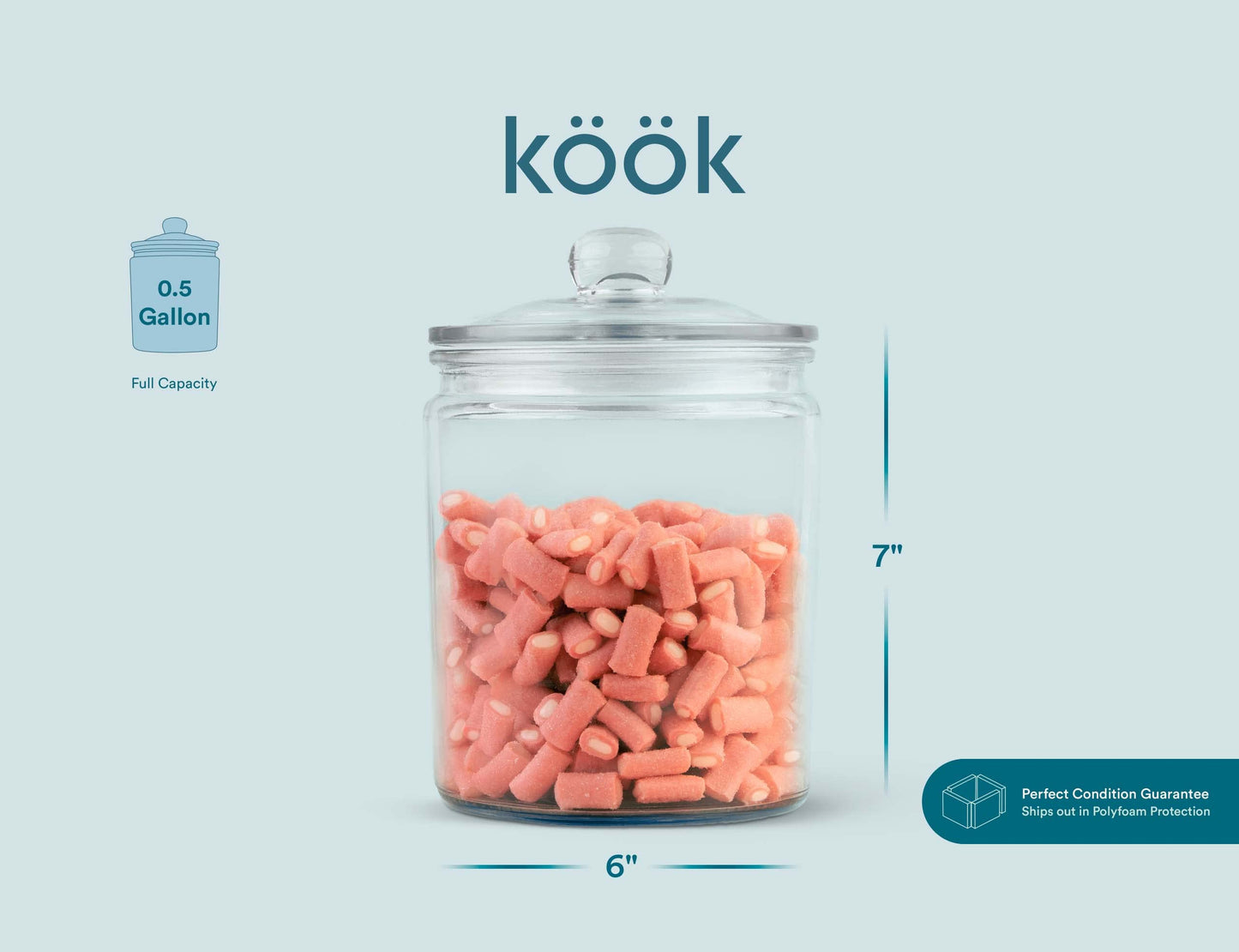 KooK 1/2 Gallon Glass Storage Containers with Airtight Lids (Set of 2)