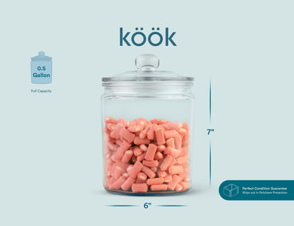 KooK 1/2 Gallon Glass Storage Containers with Airtight Lids (Set of 2)