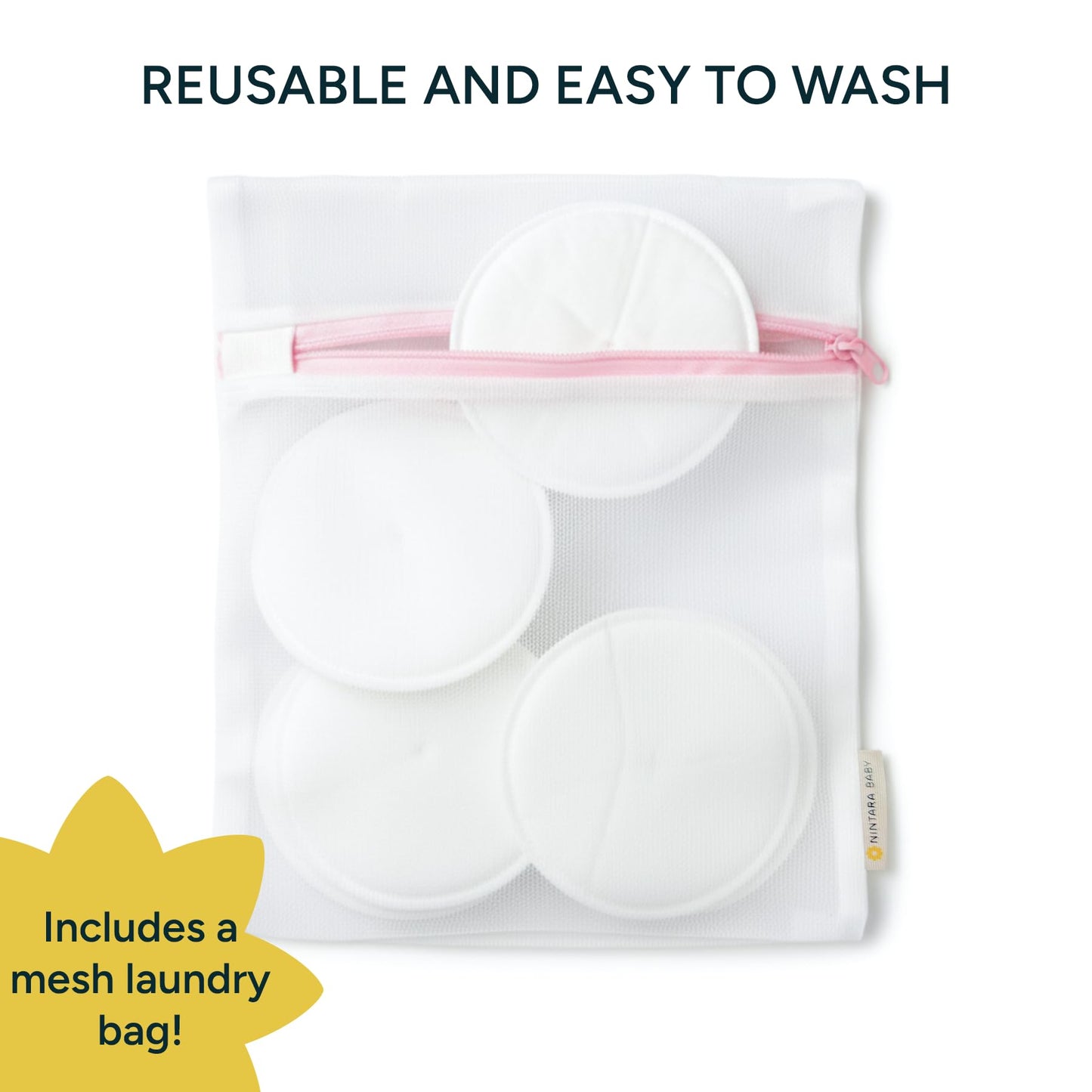 Nintara Baby 6-Pack Organic Bamboo Cotton Reusable Nursing Pads