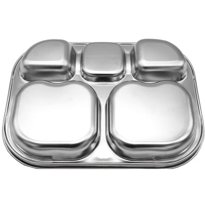 Korean Premium 304 Stainless Steel 5-Compartment Divided Plates (Set of 2)