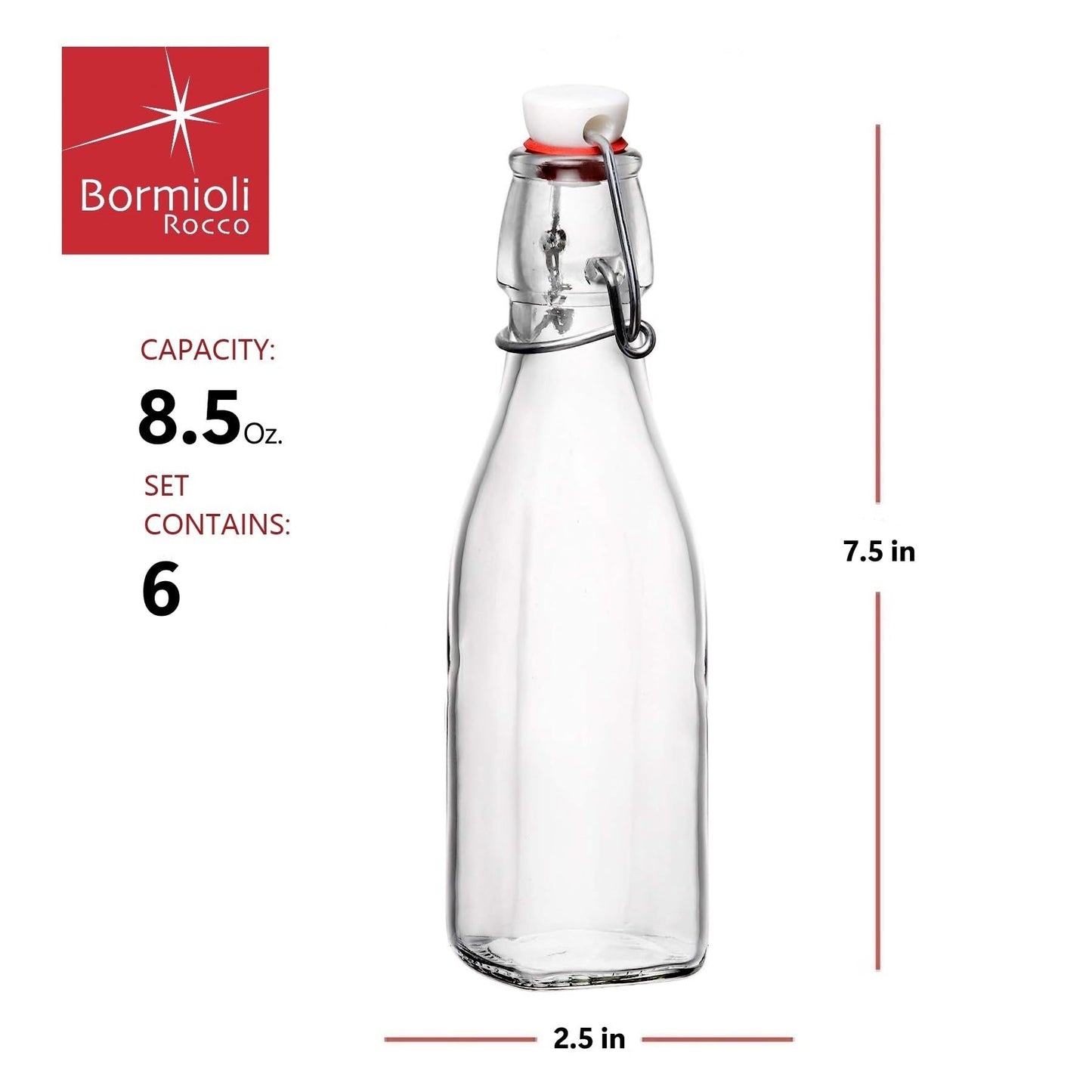Bormioli Rocco 8.5 oz Swing Top Bottles (Set of 6) | TRUE Shift Plastic‑Free Glass Storage