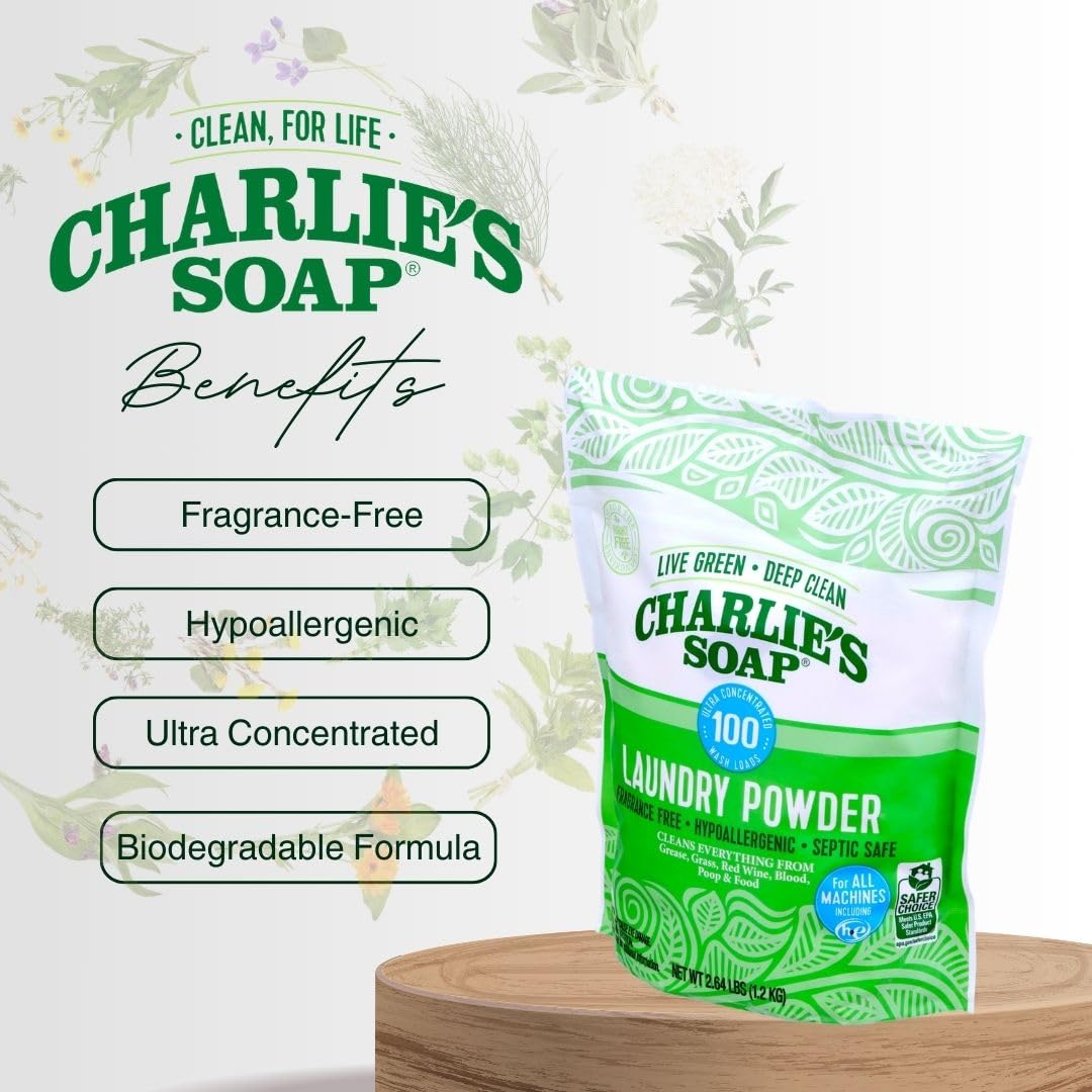 Charlie’s Soap Fragrance-Free Hypoallergenic Deep Cleaning Laundry Powder