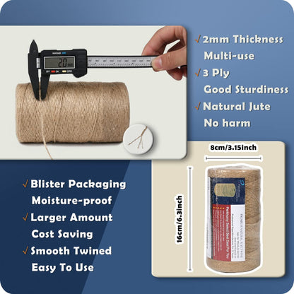 100% Natural Jute Twine: 1100 Feet of Biodegradable Cord for Zero-Waste Crafting and Gardening