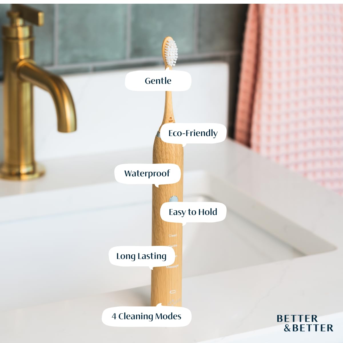 Bamboo Sonic Rechargeable Electric Toothbrush, Plant-Based Bristle Heads – Better & Better