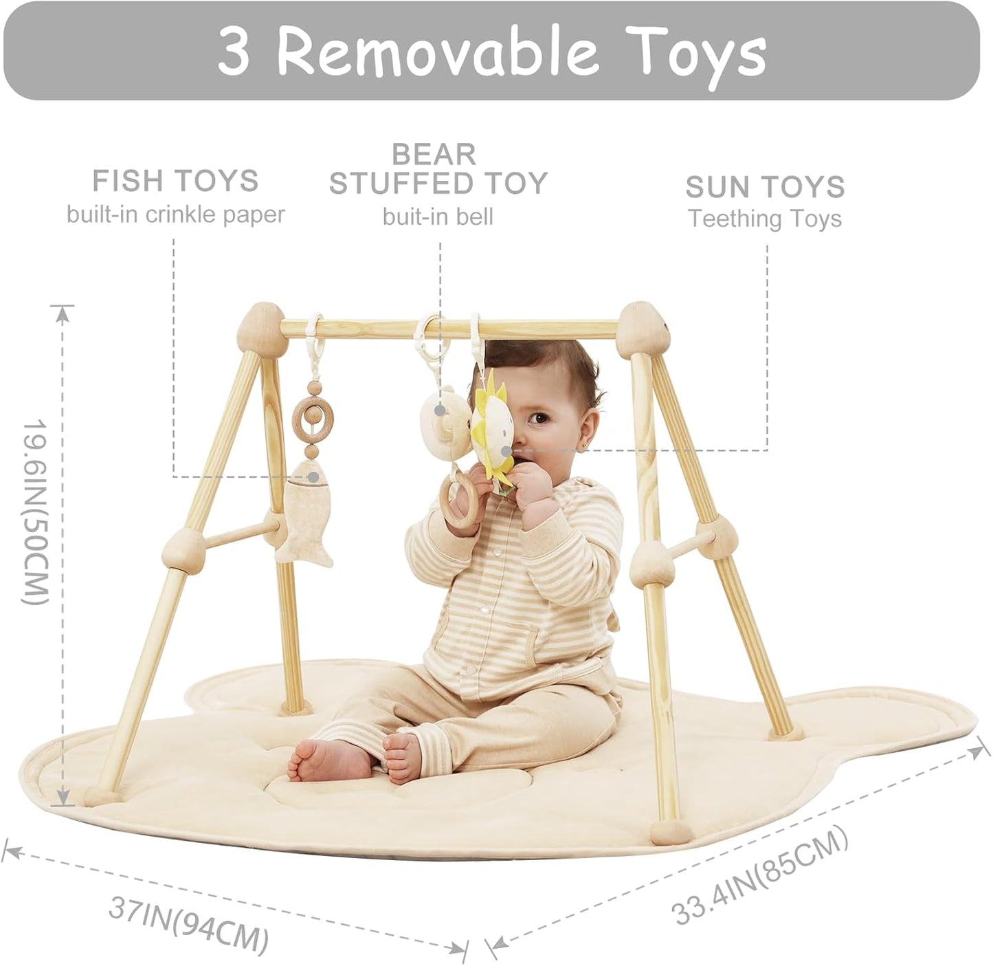 Wooden Baby Play Gym & Activity Mat: Soft Cotton Tummy Time Set
