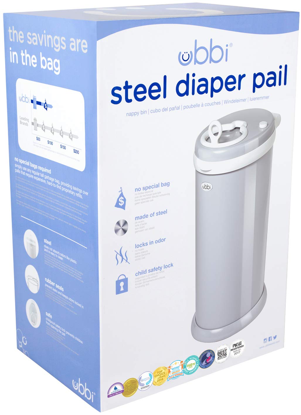 Ubbi Steel Diaper Pail: Powder-Coated Odor-Locking Bin