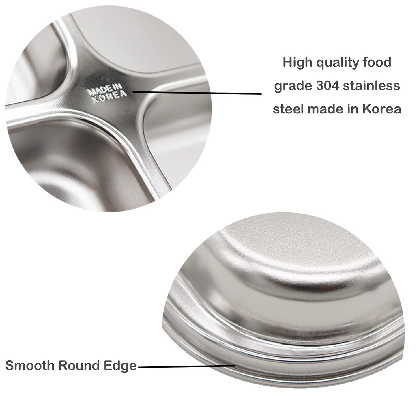 Korean Premium 304 Stainless Steel 5-Compartment Divided Plates (Set of 2)