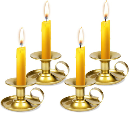 Retro Iron Taper Candlestick Holders (4 Pcs): Sturdy Metal Design for Permanent Home Decor