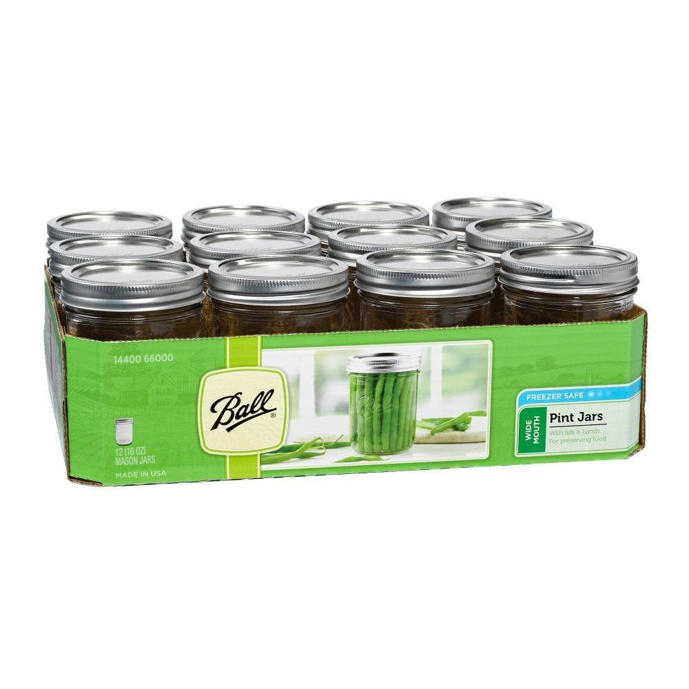 Ball Wide Mouth Pint 16-Ounce Glass Mason Jar with Lids (12-Count)