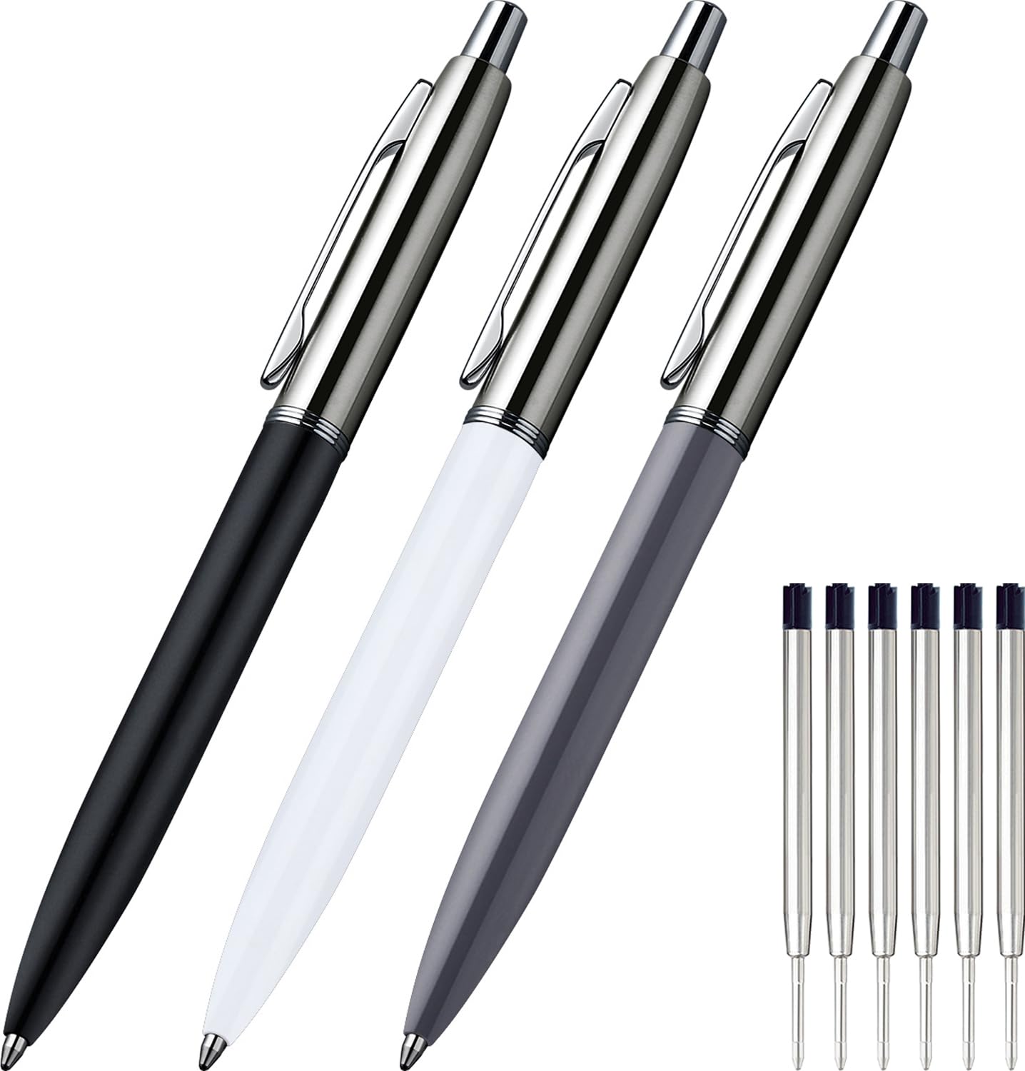 ChaoQ Retractable Metal Ballpoint Pen Set (3 Pens & 6 Refills)-Chemical-Free Precision Writing, 1.0mm Medium Tip Pens